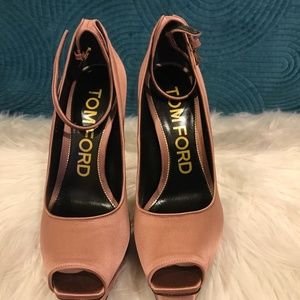 Tom Ford Dusky Pink Satin Peep-Toe Ankle-Strap Heels